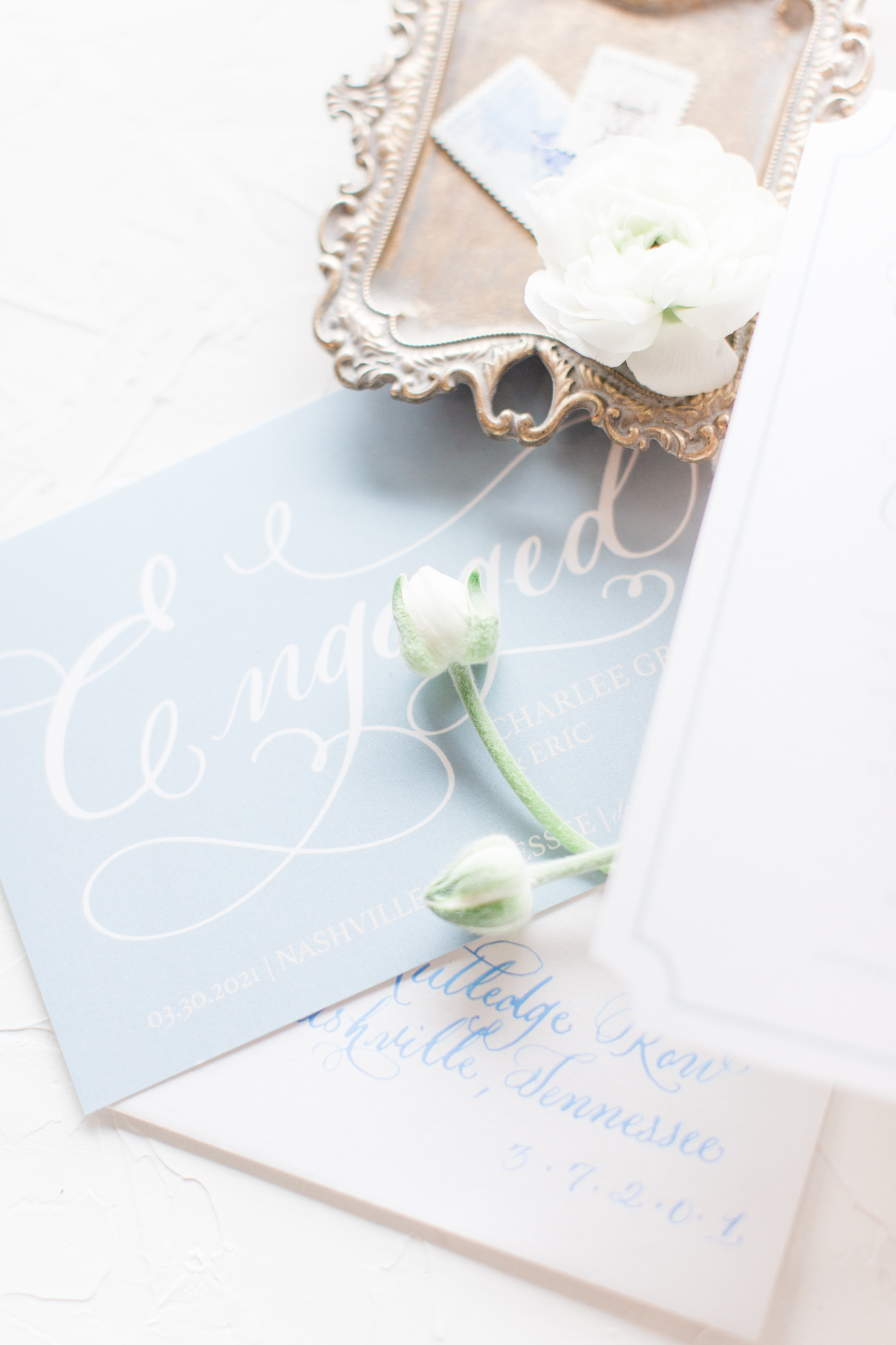 White and blue wedding invitation design