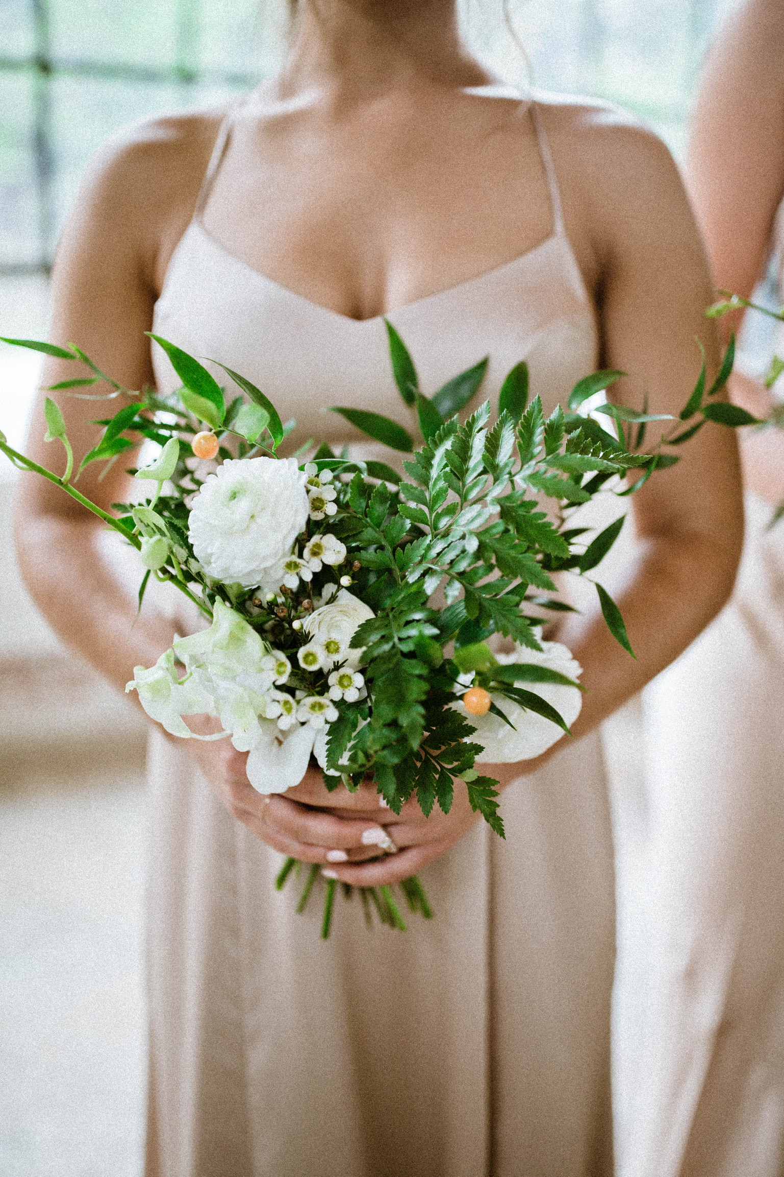 White and greenery bridesmaid bouquet