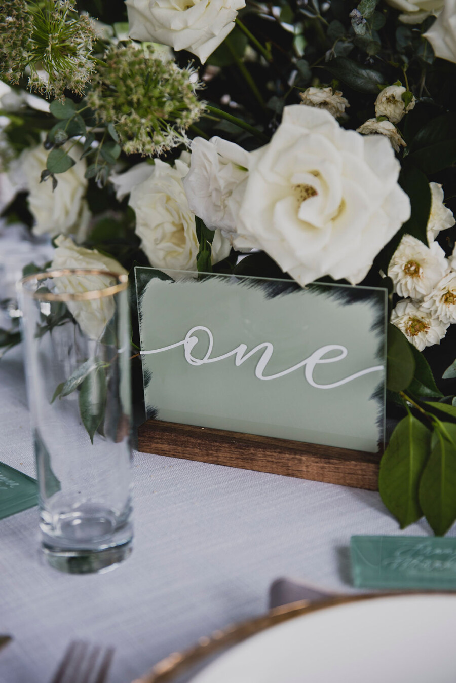 Sage green wedding table numbers