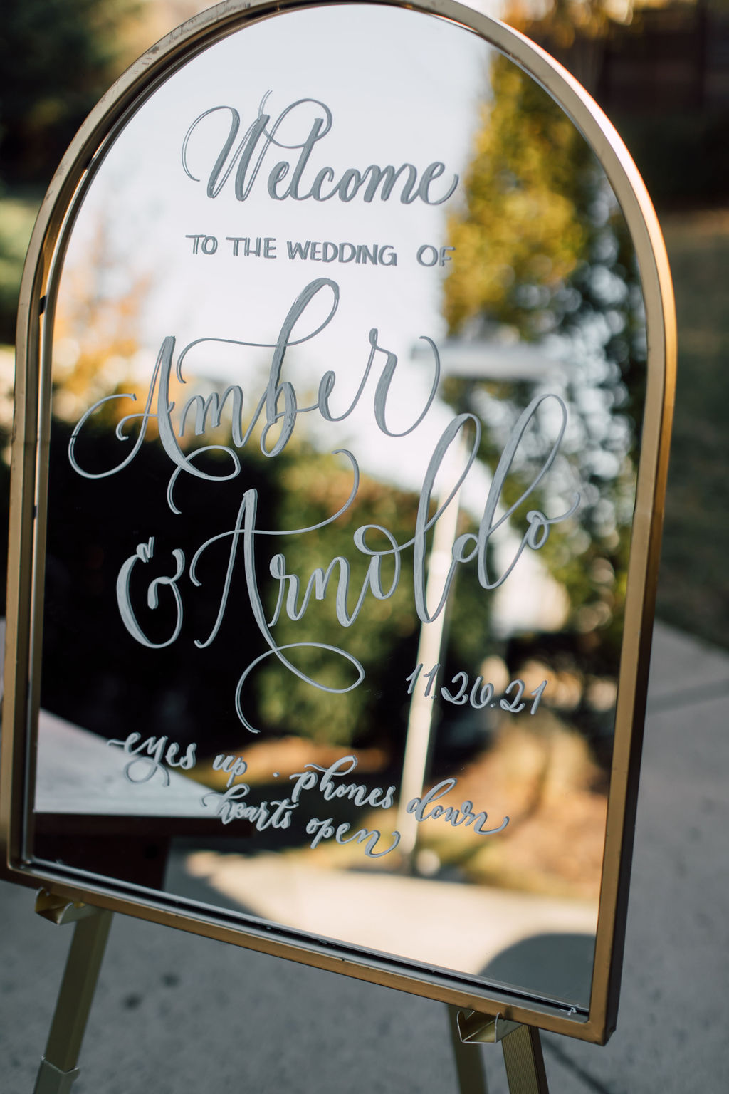 White Ink Calligraphy mirror wedding welcome sign