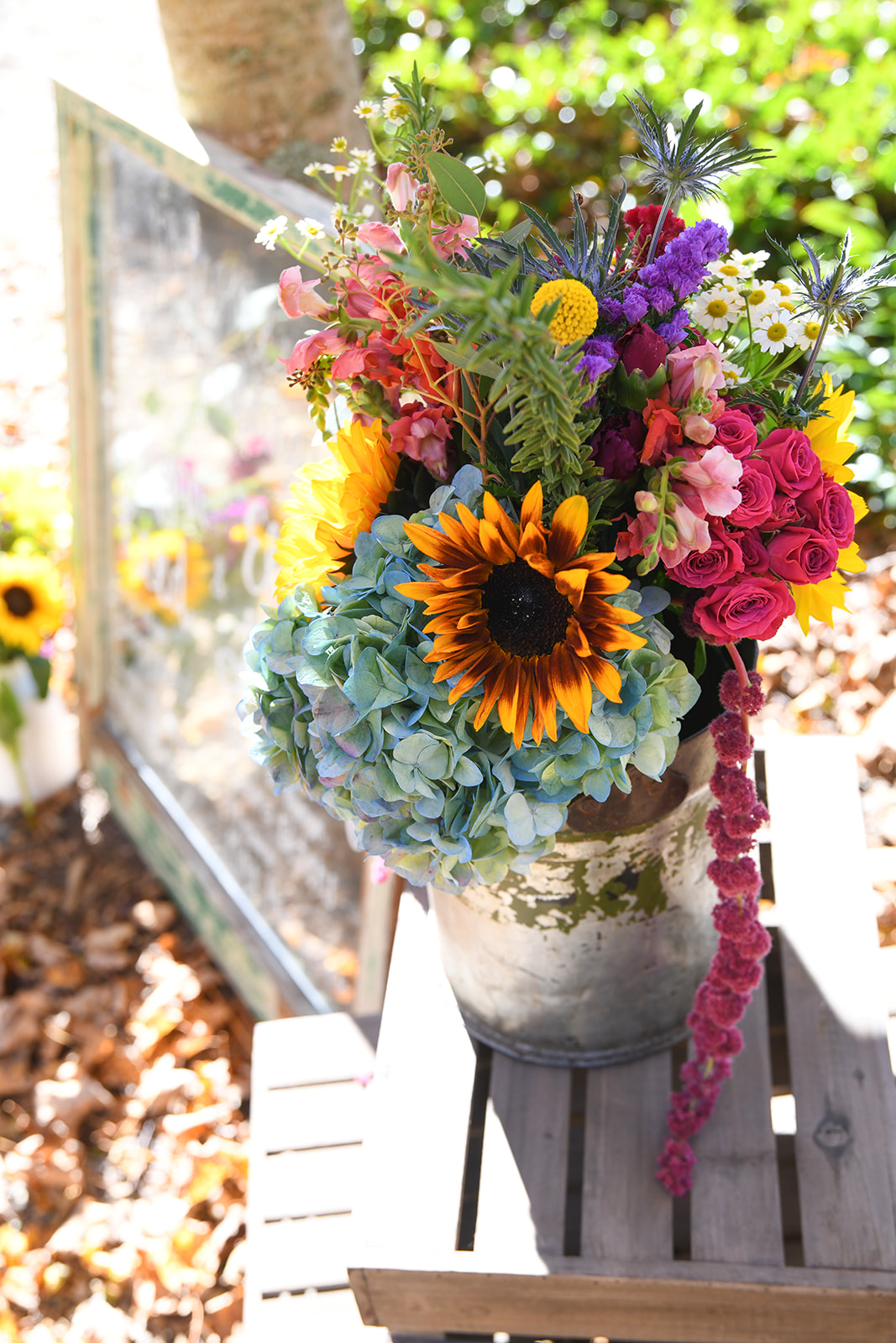 Colorful farmers market wedding flowers