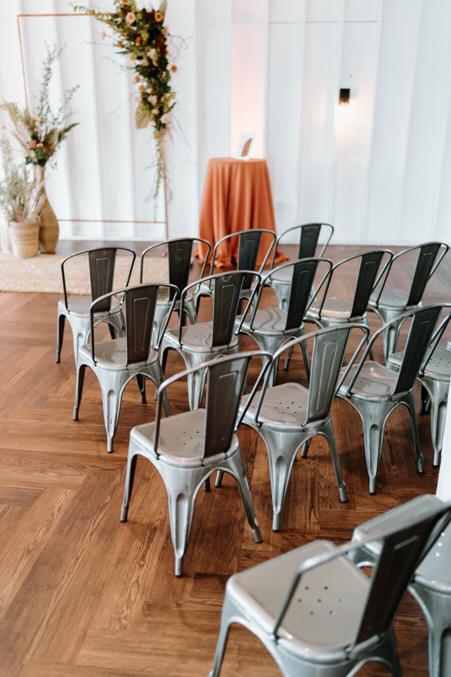 Gunmetal wedding ceremony chairs