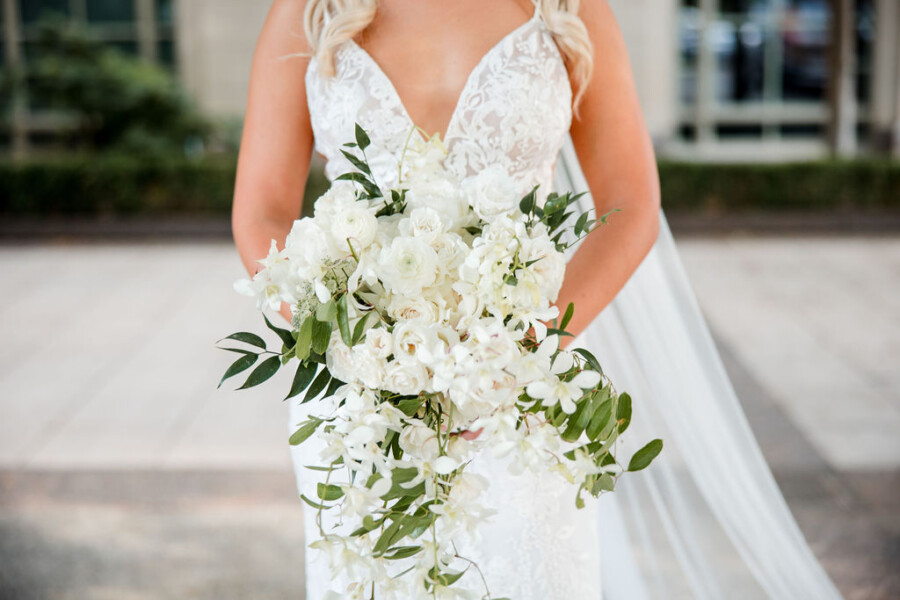 White wedding flowers with greenery