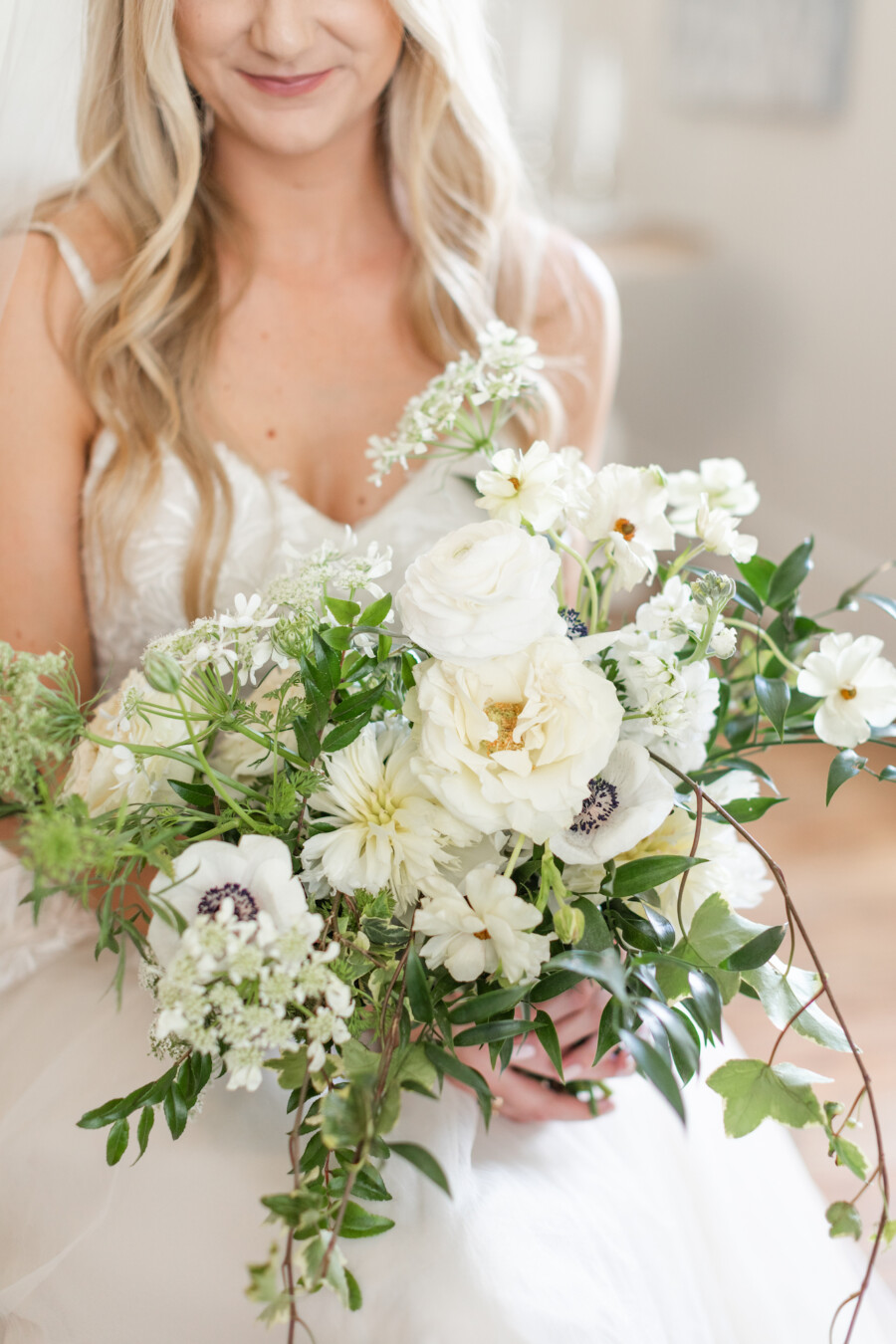 White anemone wedding bouquet