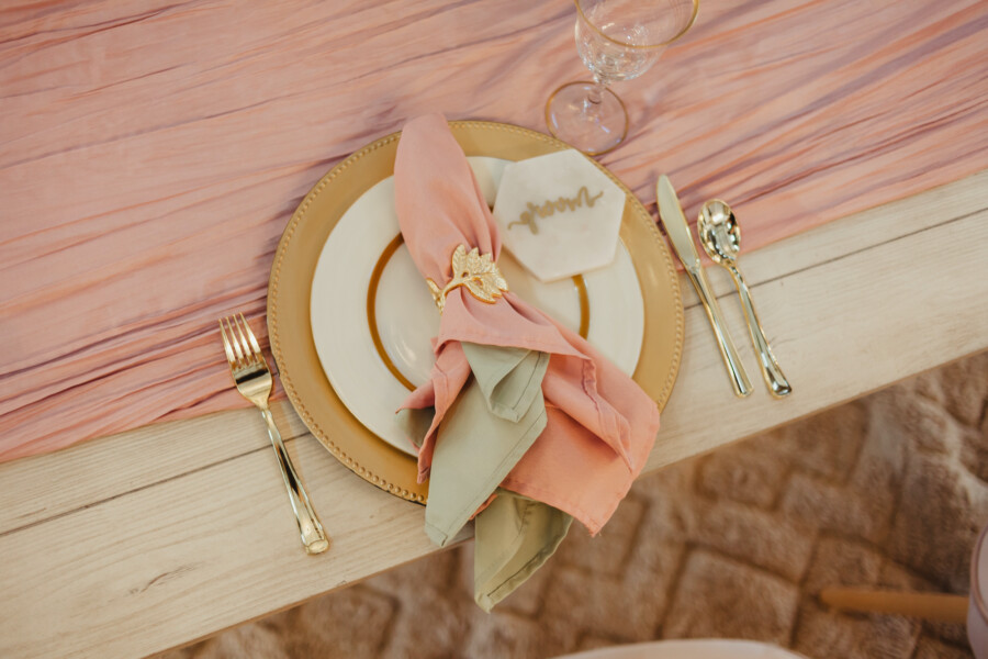 Pink and green wedding place setting