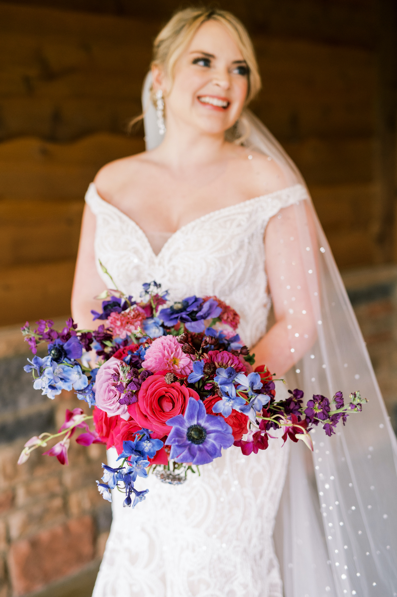 Vibrant Magenta and Purple Wedding Bouquet