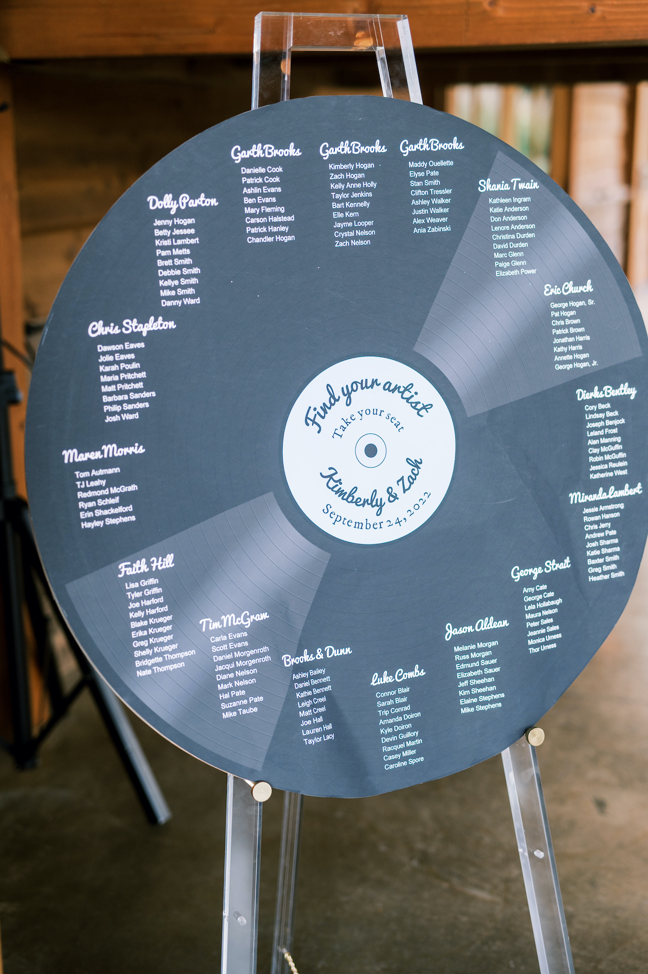 Vinyl Wedding Seating Chart with Country Artist Names