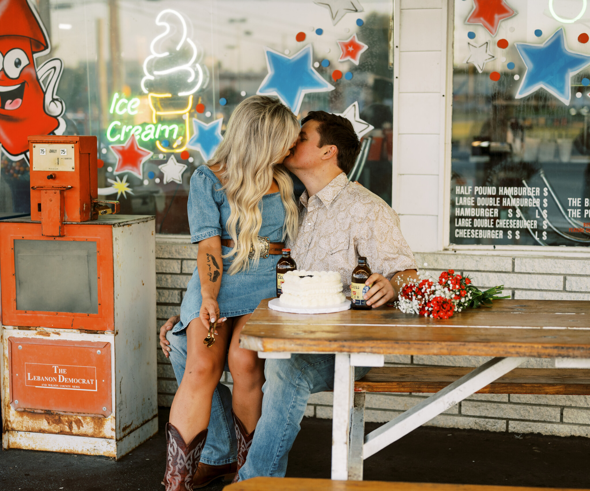 Check out this Retro Engagement Session that Included Cake, Trucks, and Denim
